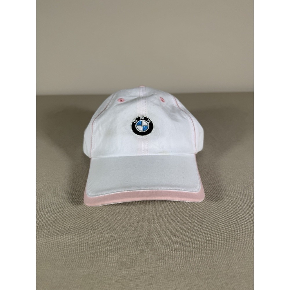 BMW Hat Cap White Pink Hook and Loop Strapback OSFM Unisex